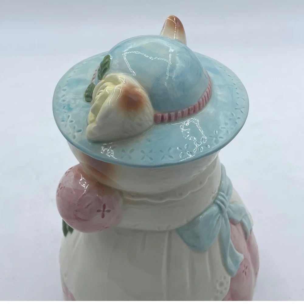 Vintage Ceramic Cat Cookie‎ Jar Victorian Lady Cat Pink Blue White 10 Inch